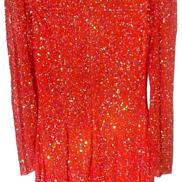 Fully Beaded Long Sleeve Cocktail Dress with Fringe Trim|Ashley Lauren|Size 6 - Picture 3 of 5